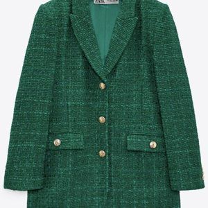 Zara textured green blazer NWT